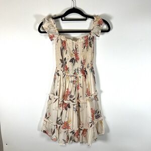 Taylor & Sage Beige Pink Floral Rose Smocked Shift Dress M Lined Cottagecore